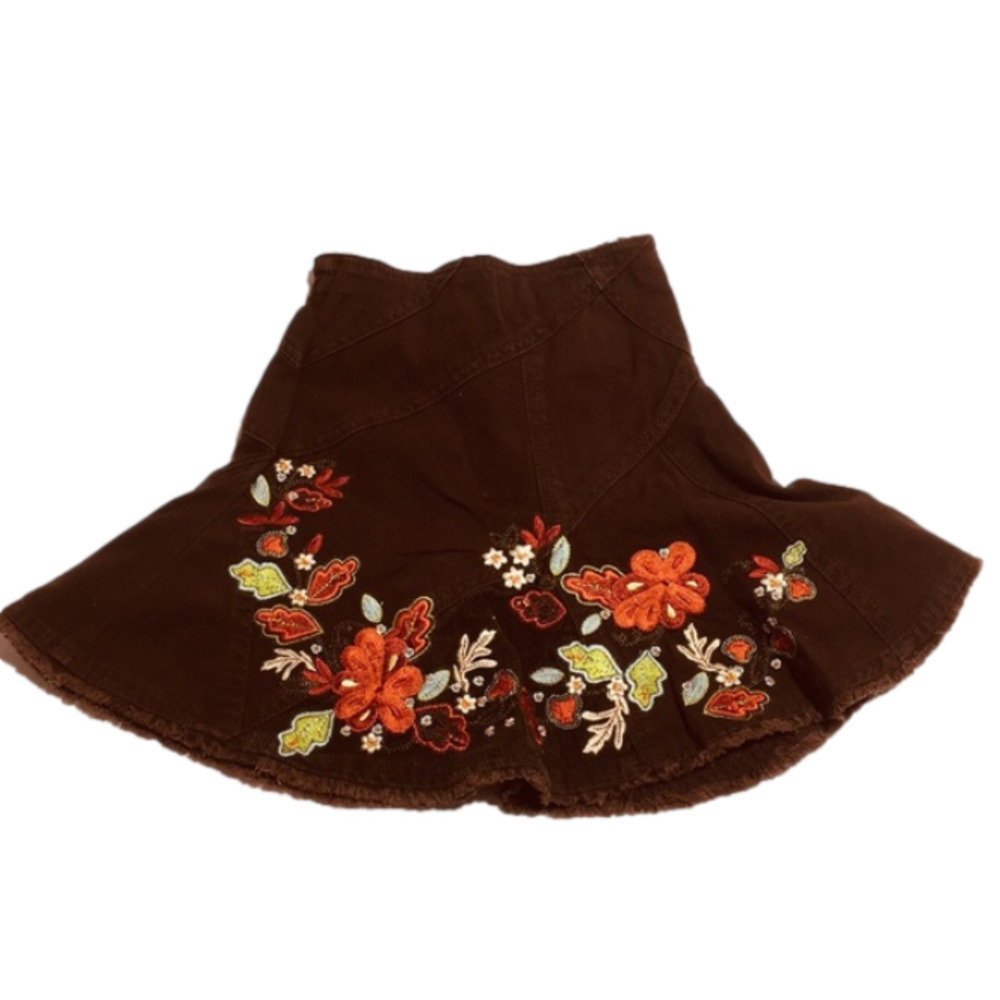 Little girls embroidered brown jean skirt‎